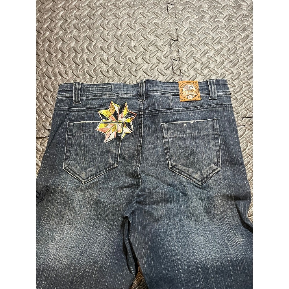 Akademiks Jeans Womens 31 Blue Dark Wash Embroidered Star Flare Leg Denim - Picture 2 of 13